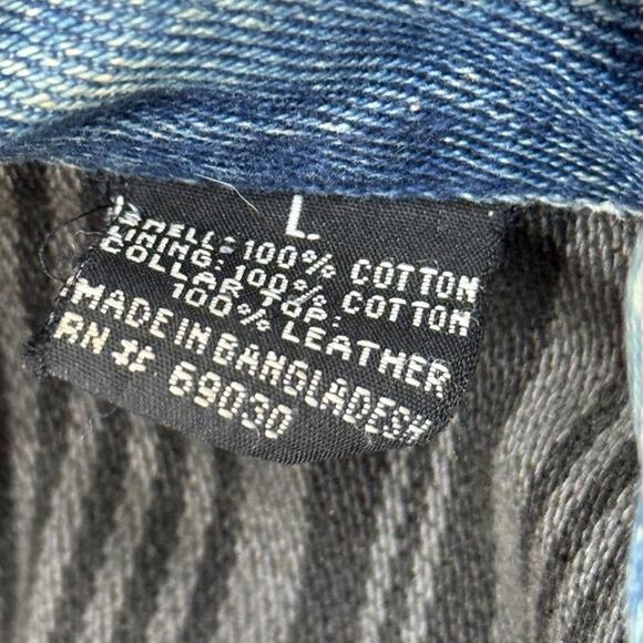 Most Wanted 100% Cotton Denim Leather Collar Barn Chore Field Jacket Coat sz L - Picture 15 of 16